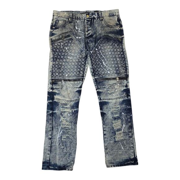 Cote De Nuits Other - Côte de Nuits Distressed Moto Jeans Acid Wash Paint Splatter 38x34 Streetwear